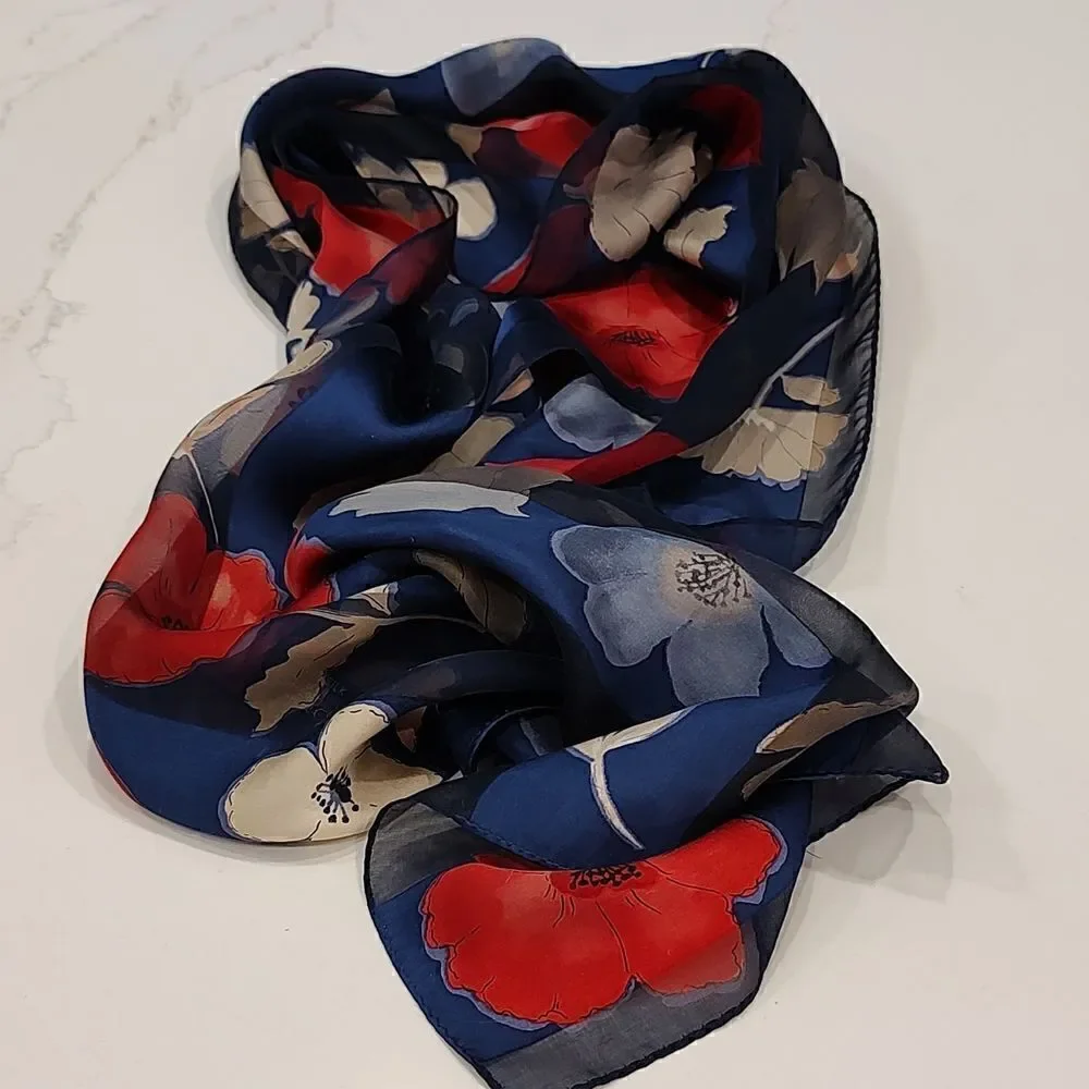 Charter Club Silk Long Floral Scarf Red and Blue Wrap
